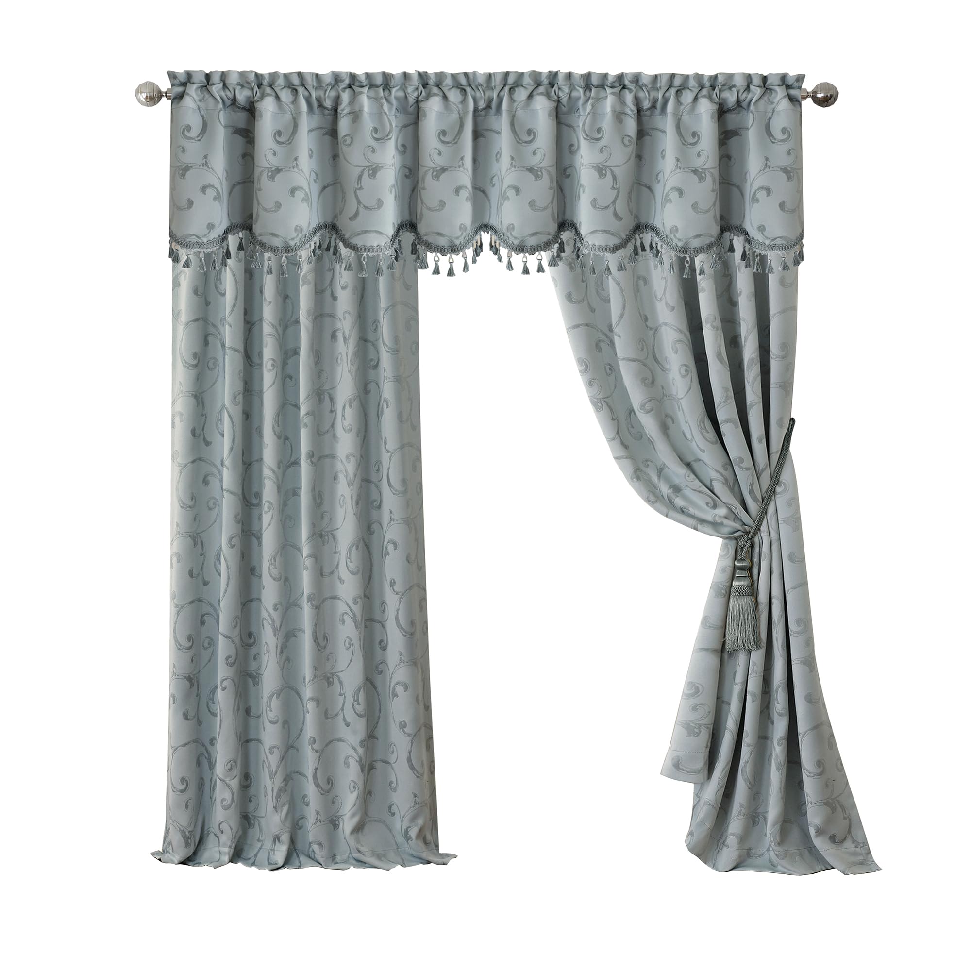 Elrene Home Fashions Mia Jacquard Scroll Blackout Window Curtain, 52" x 95" (1 Panel), Blue