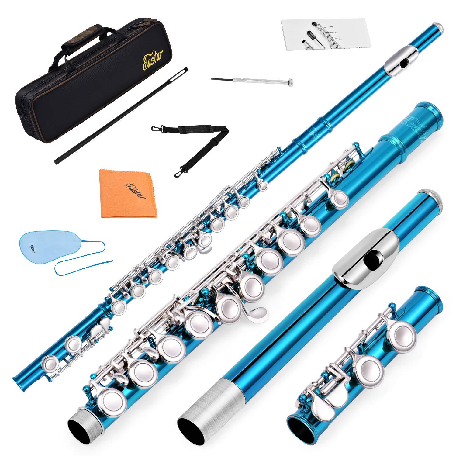 Eastar Flute Traversiere Efl 1sb Nickel Plaqué 16 Trous Do Bleu Ciel - 
