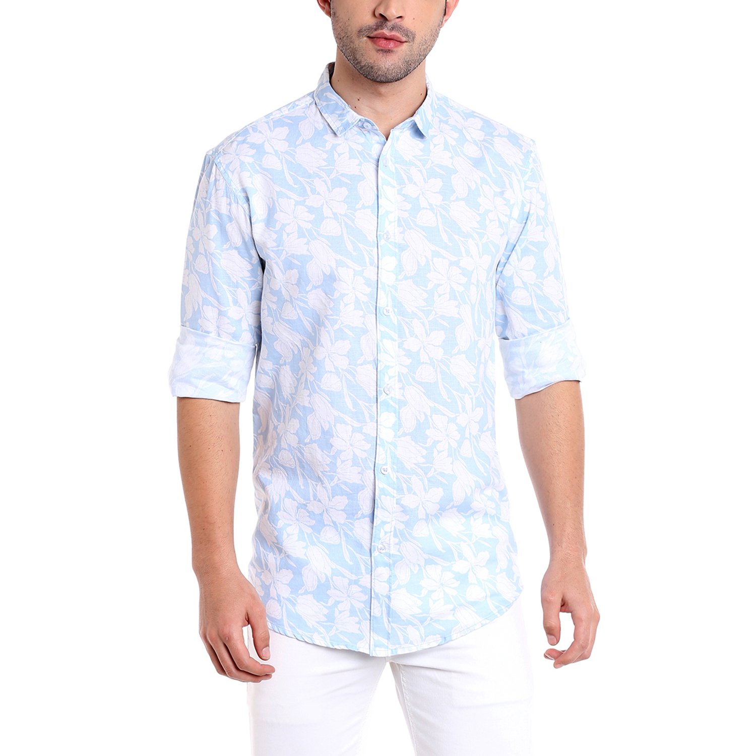 dennis lingo men's cotton linen pink floral printed casual shirt