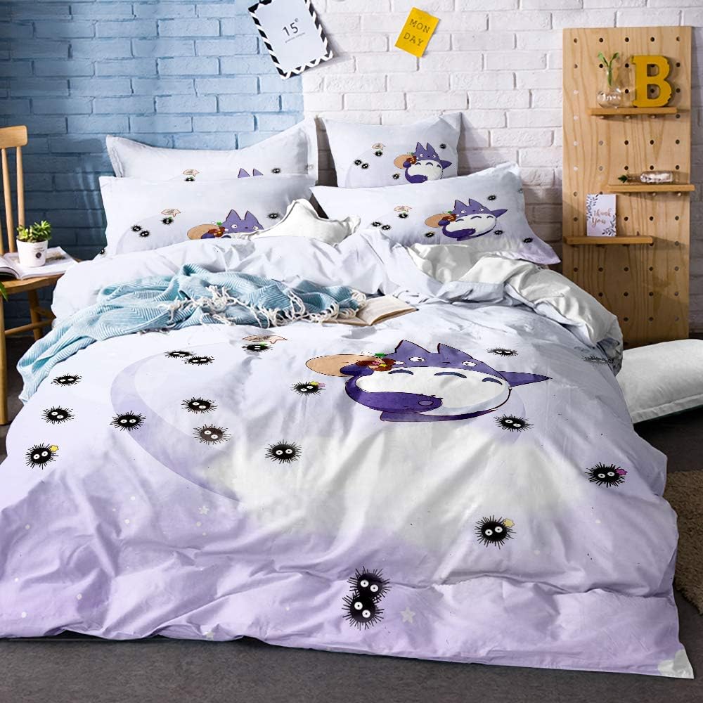 Earendel Totoro Duvet Cover Set My Neighbor Totoro Bedding Cartoon Character Bed Sets 2/3/4PCS Realistic Quilt Covers/Sheets/Pillowcases,Twin/Full/Queen/King Size (3,Queen-228x228cm-3PCS)