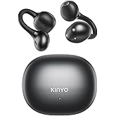 Kinglucky New A1 Open Ear Clip On Earbuds, Lightweight Comfort Fit with Dual-Driver Sound, 40H Playtime, Wireless Headphones Bluetooth 6.0 with Clear Calls, IP56 Waterproof Ear Buds, Kinyo Black