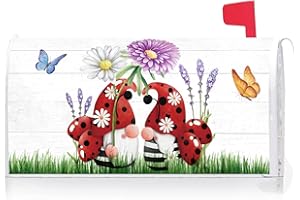 Texupday Ladybug Gnomes Floral Butterfly Decoration Mailbox Cover with Magnetic Strip Spring Summer Mailbox Wraps Post Letter Box Cover Standard Size 21" X 18" for Garden Outdoor Yard Decor