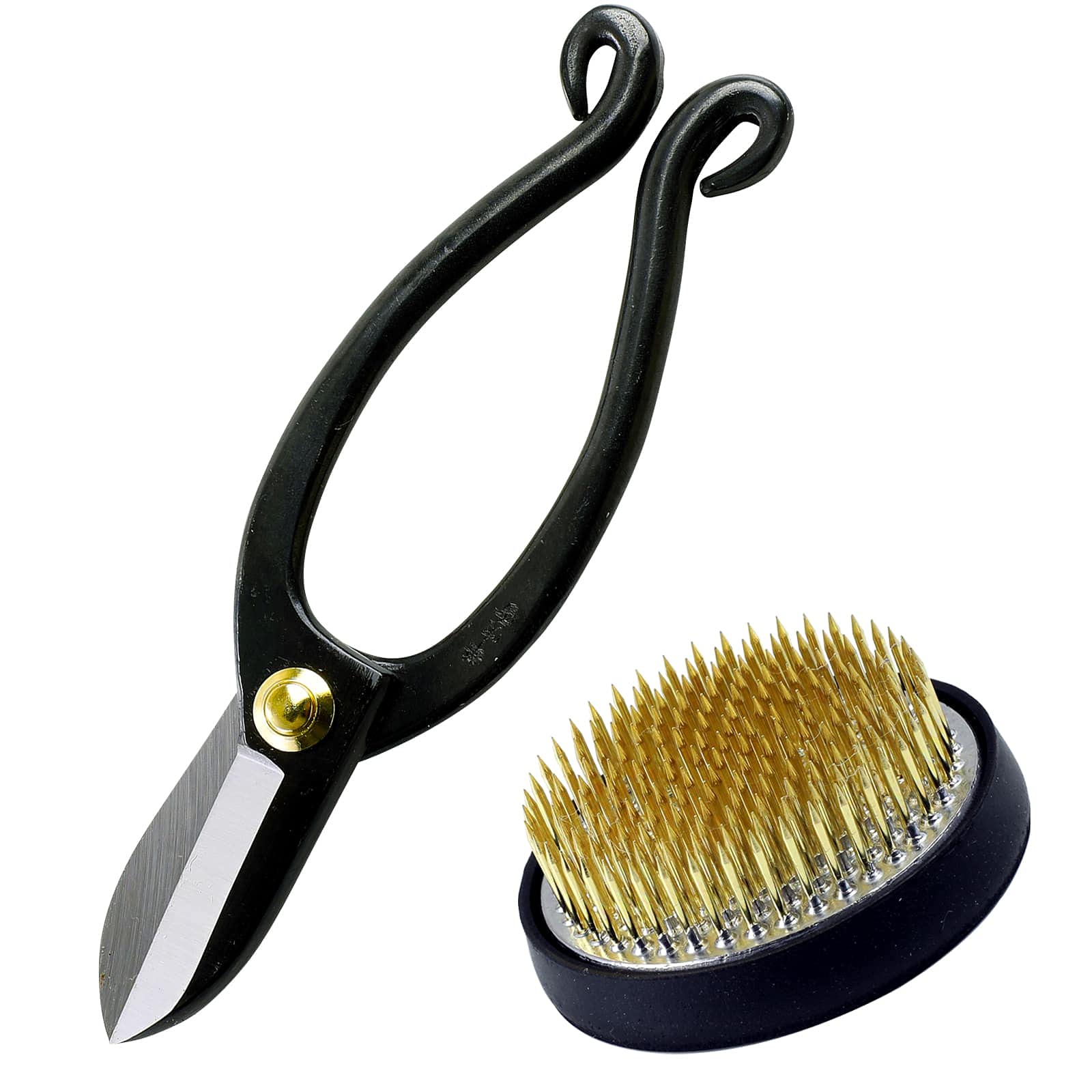 Wazakura 2PCS Japanese Ikebana Floral Arrangement Essential Tool Set MADE IN JAPAN - Ikenobo Scissors + 61mm Round Brass Kenzan