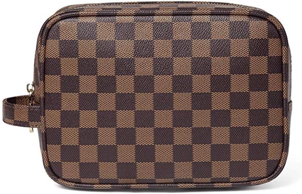 Plaid Cosmetic Bag PU Leather Cosmetics Travel Bag Portable High Capacity Handbag