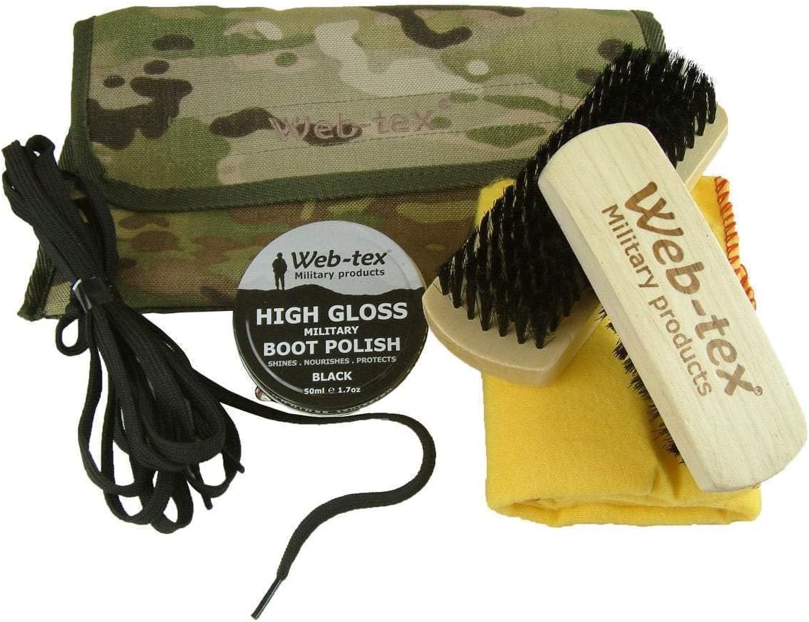 Web-Tex Military Boot Care Cleaning Kit 2 Brushes Polish Laces Original Multicam
