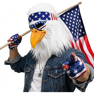 Realistic Eagle Mask with Bandana, Faux Fur Hair Adult Latex Eagle Head