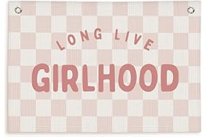 Lacama Pink Long Live Girlhood Banner, Girl Room Decor, Wall Hanging Banner Flag Decor for Toddler Girls Room Nursery 30x20 In
