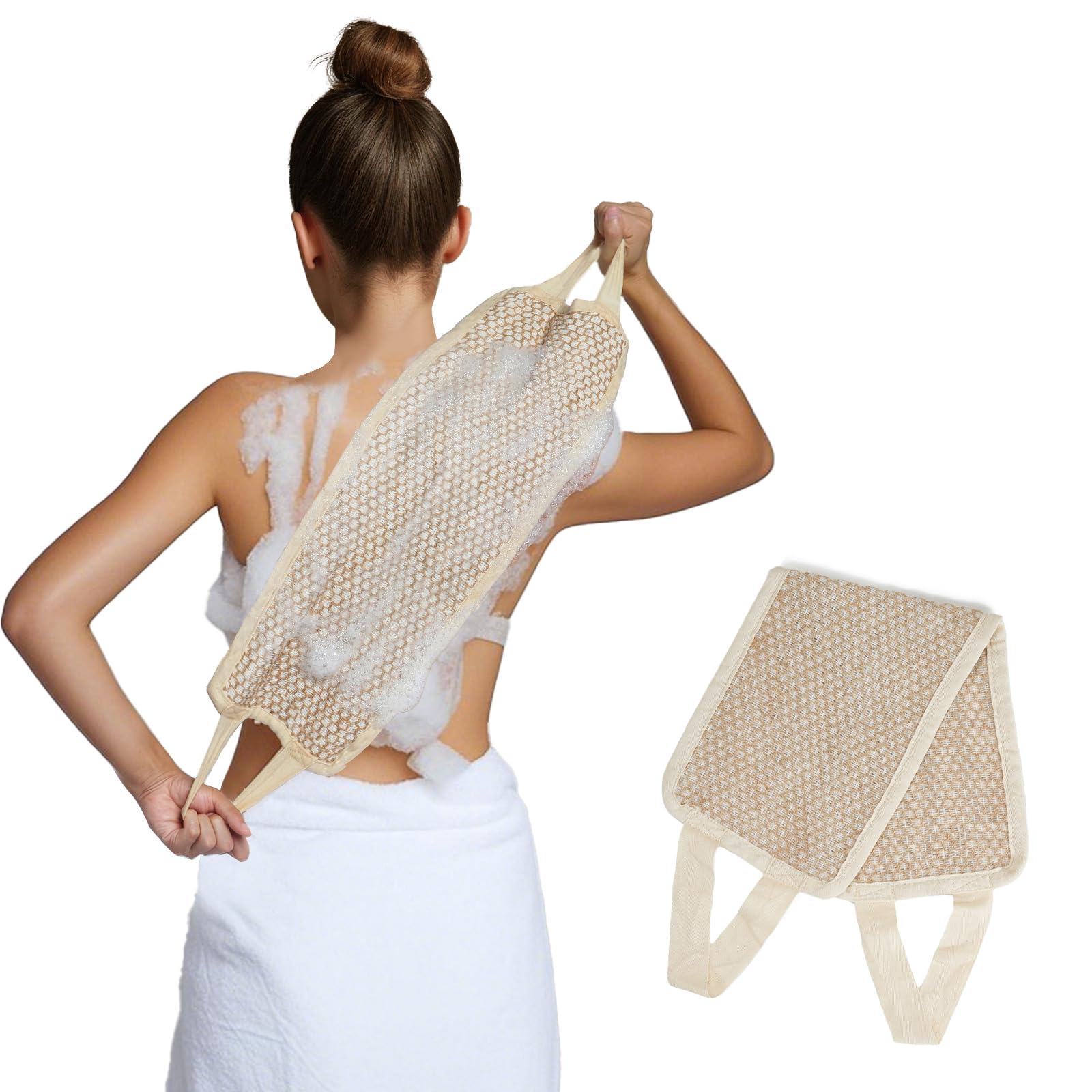 Photo 1 of **FACTORY SEALED** Back Scrubber for Shower with Handles | Natural Jute Body Exfoliator, Long Rectangular Bath Loofah for Deep Cleansing, Reusable Loofah for Women and Men (Exfoliating Back Scrubber)