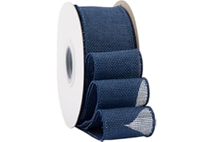 Ribbonitlux Navy Burlap Wired Ribbon, 2 inch x 20 Yards, Wired Edge Burlap Ribbon for Gift Wrapping, Big Bow, Wreath, and Chr