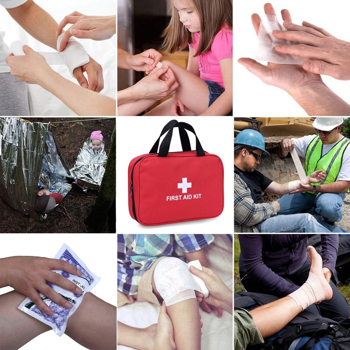 First Aid Kit - 230 Piece - for Car, Home, Travel, Camping, Office or Sports | Red Bag / Reflective Cross, Fully Stocked with Essential Supplies for Emergency and Survival: Health & Personal Care