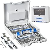 toolant 127-Piece Metric &amp; SAE Ratcheting Tap and Die Set | SAE and metric threading sizes, ratcheting handles, assorted drill bits, tap holders, double-layer toolbox