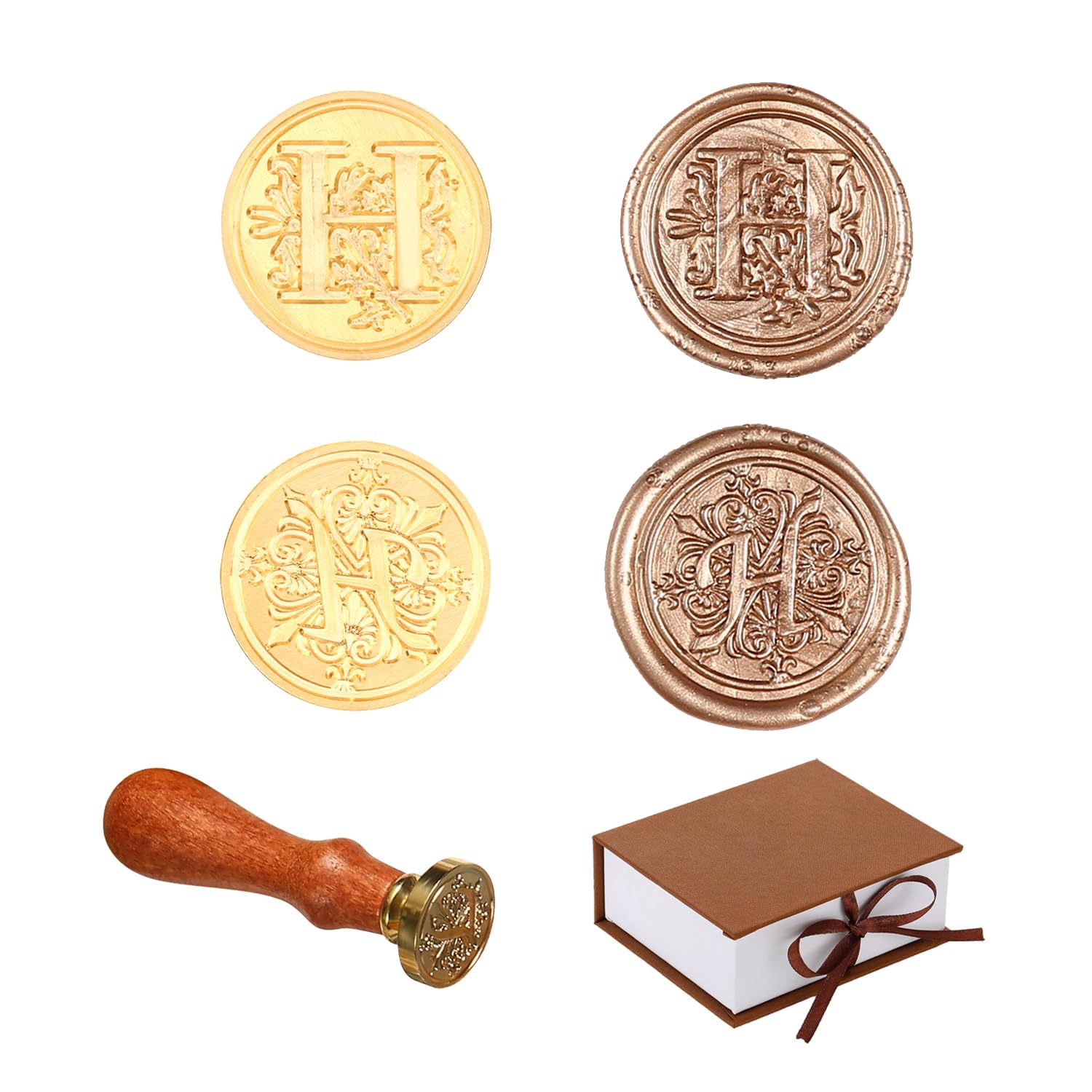 Comealltime Pack of 2 Retro Alphabet Sealing Wax Stamps, A~Z Initials Wax Stamp with Wooden Handle, Vintage 26 Letters 25 mm Removable Brass Head for Invitations Cards Gift Wrapping Decor (Letter H)