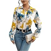 OYOANGLE Women's Floral Print Button Up Long Sleeve Blouses Top Casual Work Collared Shirts