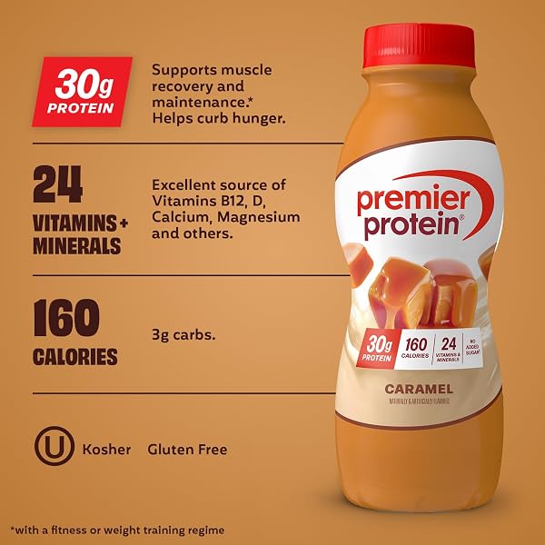 PREMIER PROTEIN SHAKE, CARAMEL, 30G PROTEIN, NO ADDED SUGAR, 24 VITAMINS & MINERALS TO SUPPORT IMMUNE HEALTH, 11.5 FL OZ, 6 PACK