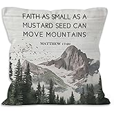 VRW Inspirational Christian Mountain Throw Pillow Covers 18x18, Faith Can Move Mountains Motivational Bible Verse Decorative Pillow Covers for Home Bedroom, Religious Accent Pillows Cover Pillowcases