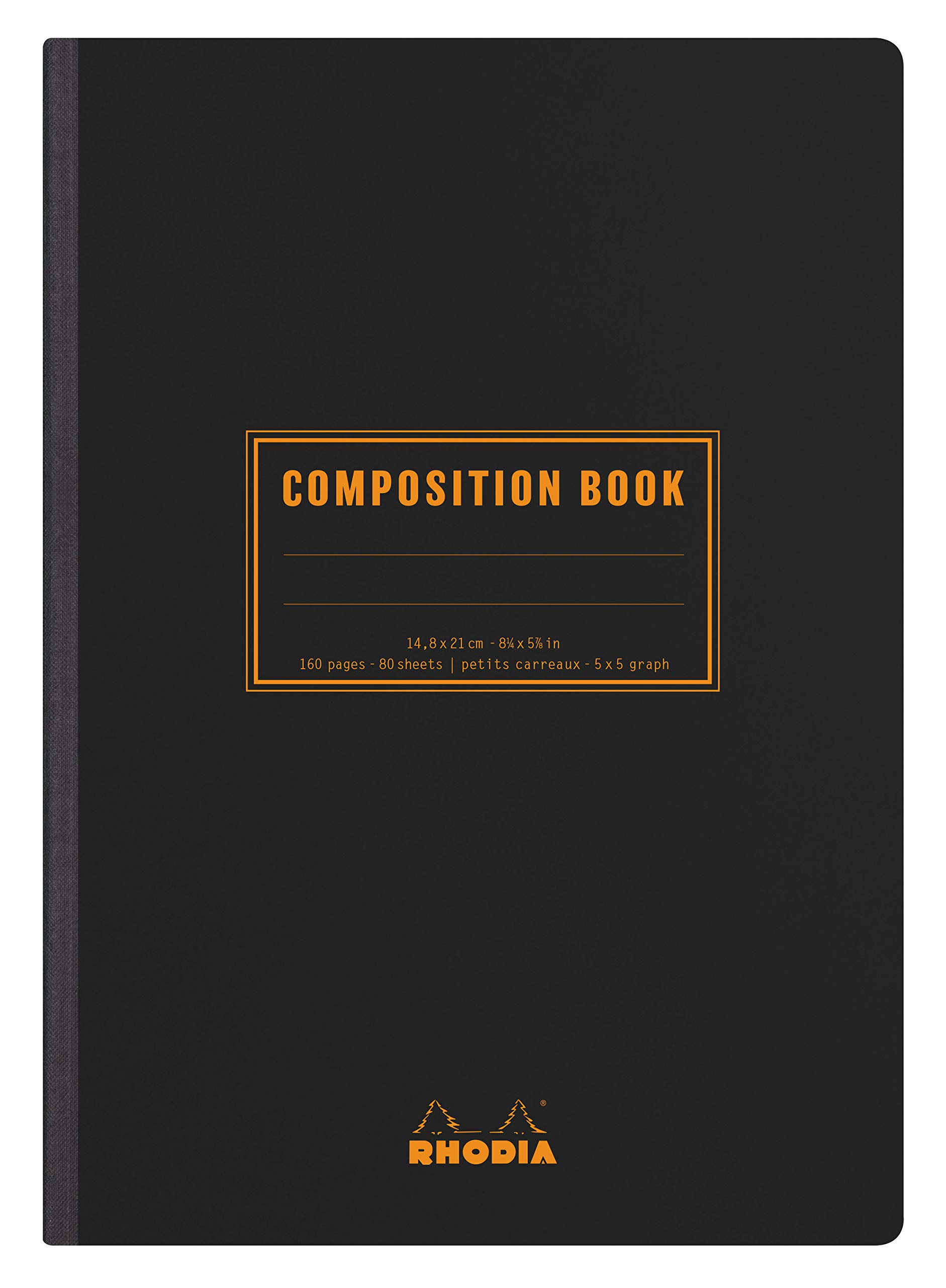 RHODIA 119209C - Soft Notebook Cloth Back Composition Book Black - A5 - Small Squares - 160 pages - White Clairefontaine Paper 80 g/m - Classic