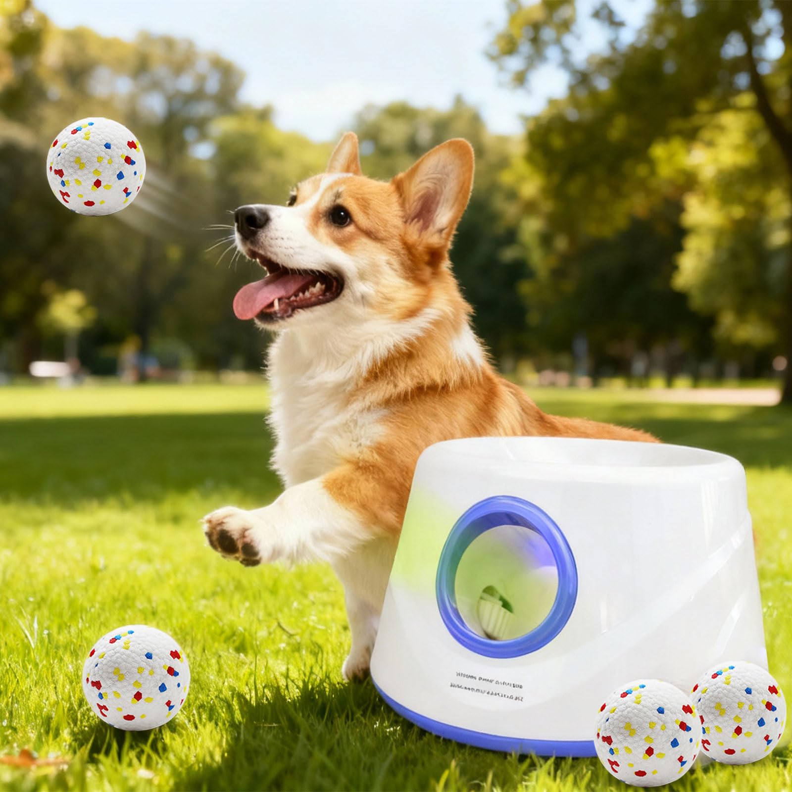 Photo 1 of Dog Ball Launcher - Automatic Ball Launcher for Dogs, 3 Adjustable Distance Settings Dog Ball Thrower, Indoor Outdoor Interactive Dog Toys, with 3 2.3-inch Balls, Small/Medium Sized Dog Thrower