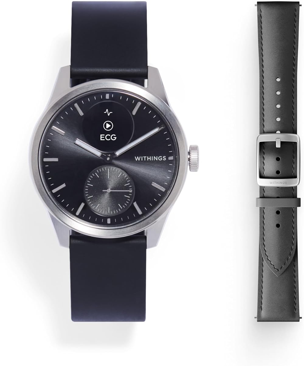 Withings ScanWatch 2 Bundle Leather Band ECG Sleep 35 Day Battery Black 42mm