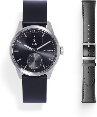 Withings ScanWatch 2 Bundle Leather Band ECG Sleep 35 Day Battery Black 42mm