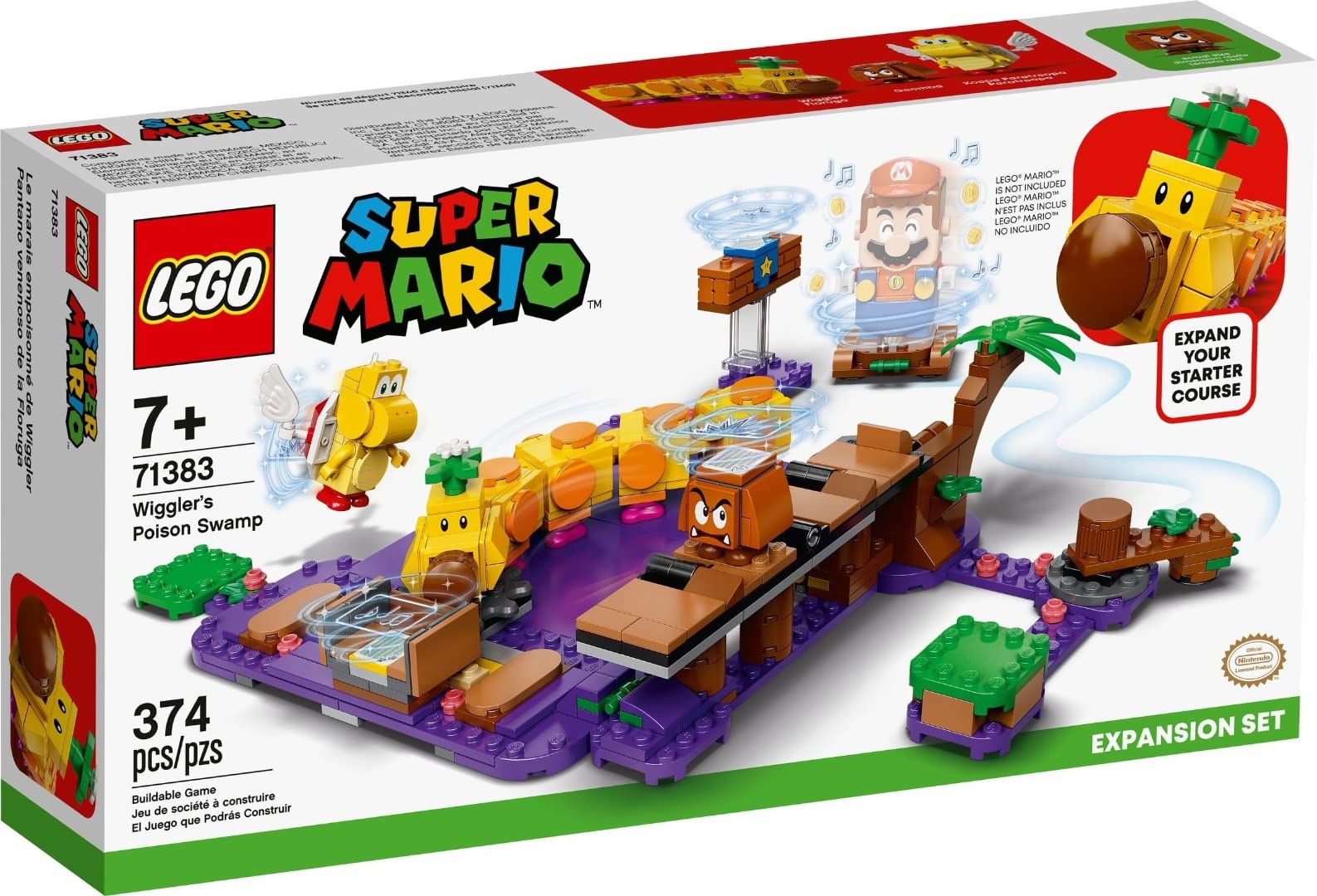 LEGO 71383 Super Mario Wiggler’s Poison Swamp Expansion Set, Collectible Modular Playset with Goomba and Koopa Paratroopa