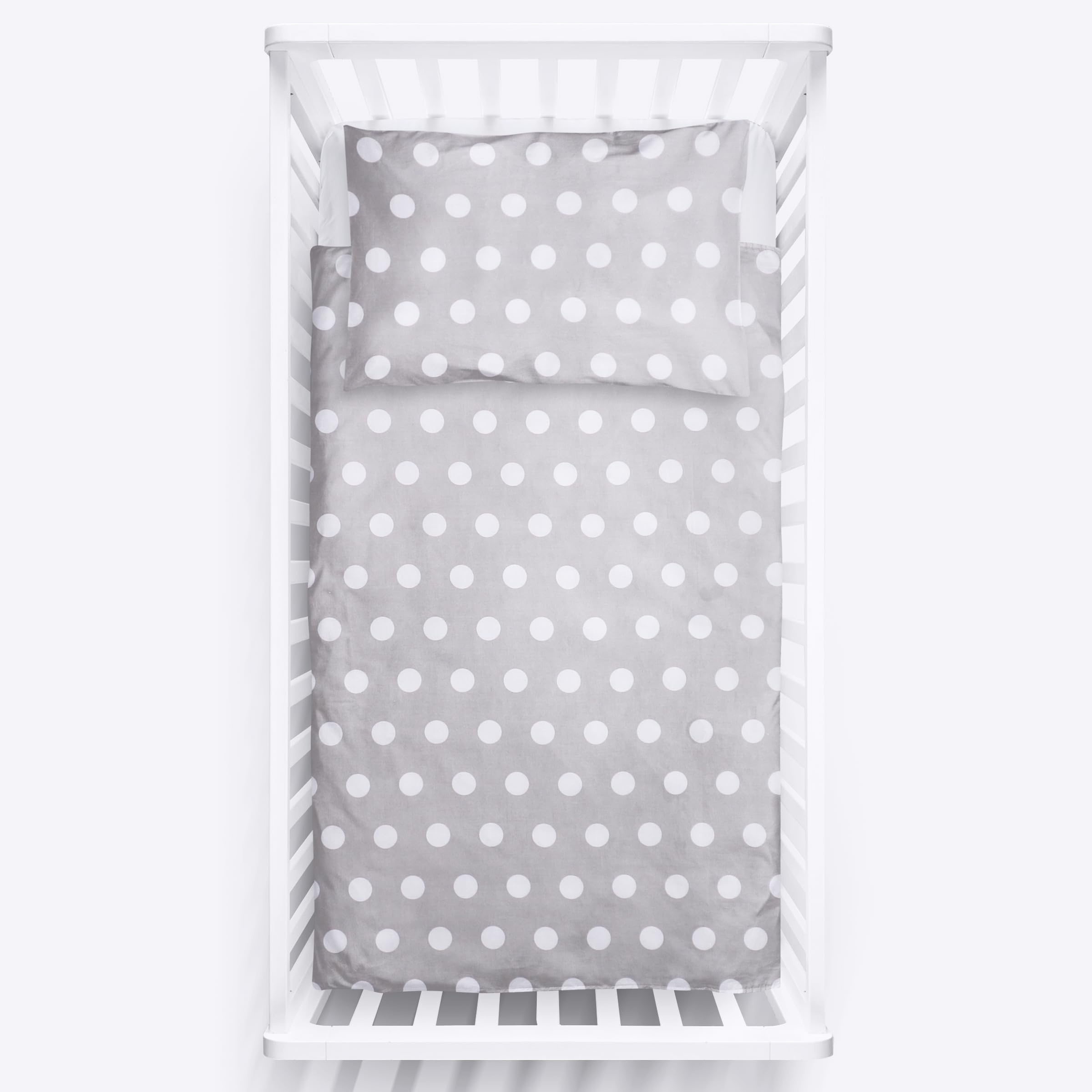 Baby Comfort 2 Piece Bedding Set 135x100 cm Duvet Cover & Pillowcase for Toddler Cot Bed 12M+ (Grey Dots)