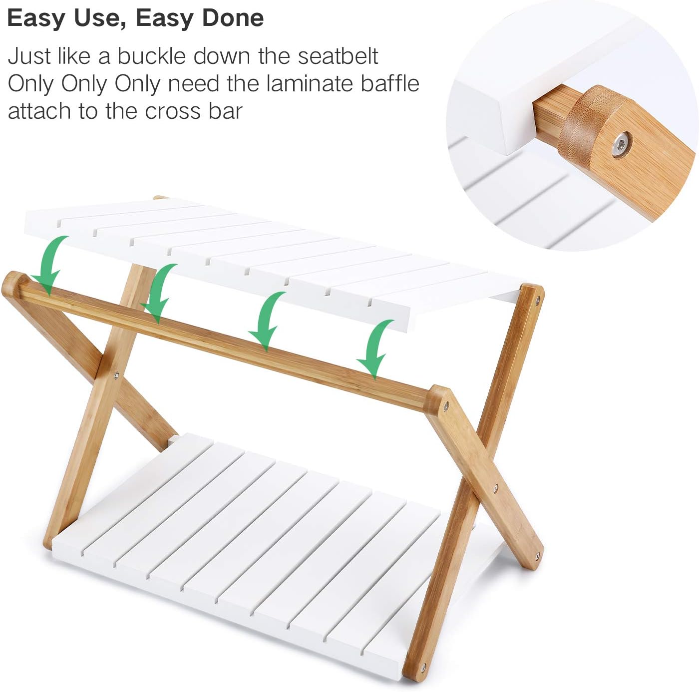 Nnewvante Desk Shelf Foldable Shelving Unit Printer Stand Multifunction 2 Tiers Bamboo Storage Organizer for Books, Fax Machine, Scanner, Files, Home Office Desktop Floor, White: Home Audio & Theater