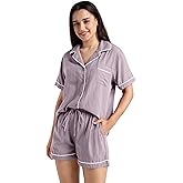 XINJU Womens Muslin Pajama Set 100% Cotton Double Gauze Linen Like Breathable Soft Button Up Loungewear Sleepwear PJ Set