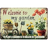 Seeyoo Welcome to My Garden Tin Sign Vintage Metal Sign Flowers and Tools Gardening Gifts Decorations for Home Greenhouse Living Room Bedroom Yard Backyard Outdoor Decor 8X12 Inch