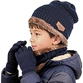 ZEXIAN Kids Winter Hat Scarf&Touchscreen Gloves Set，Knitted Beanie with Fleece Lining, Neck Warmer for Boys Girls 4-15 Years
