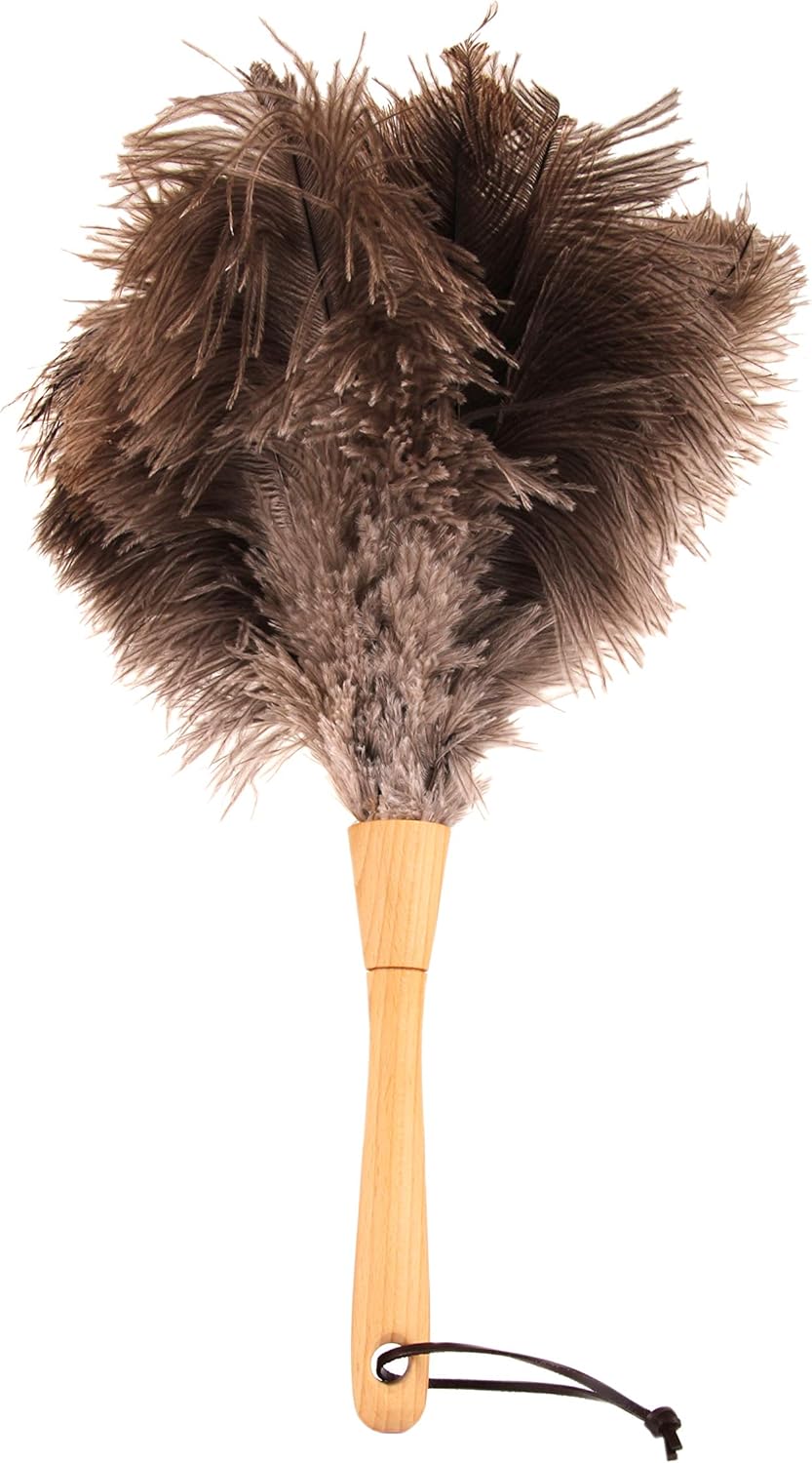 Die Schuhanzieher Staubwedel 40 cm mit echten Straußenfedern - Straußenwedel handgefertigt z2375(Silver Floss)