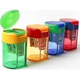 Smilo Pencil Sharpeners Manual,Dual Hole with Lid, Colorful, 4 Pack | Portable Handheld, Fits Standard &amp; Jumbo Pencils, Large Capacity Shavings Container for Classroom Office Home Art Supplies