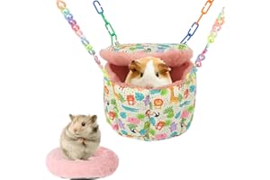 FRIUSATE Guinea Pig Hammock Set, Small Pet Cage Hammock Hanging Bed with Plush Nest Mat Small Animal Cage Accessories for Hamster, Sugar Glider, Guinea Pig, Squirrel, Chinchilla, Ferret, Rat