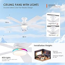 BYKISTOK 52" Flush Mount RGB Ceiling Fans with