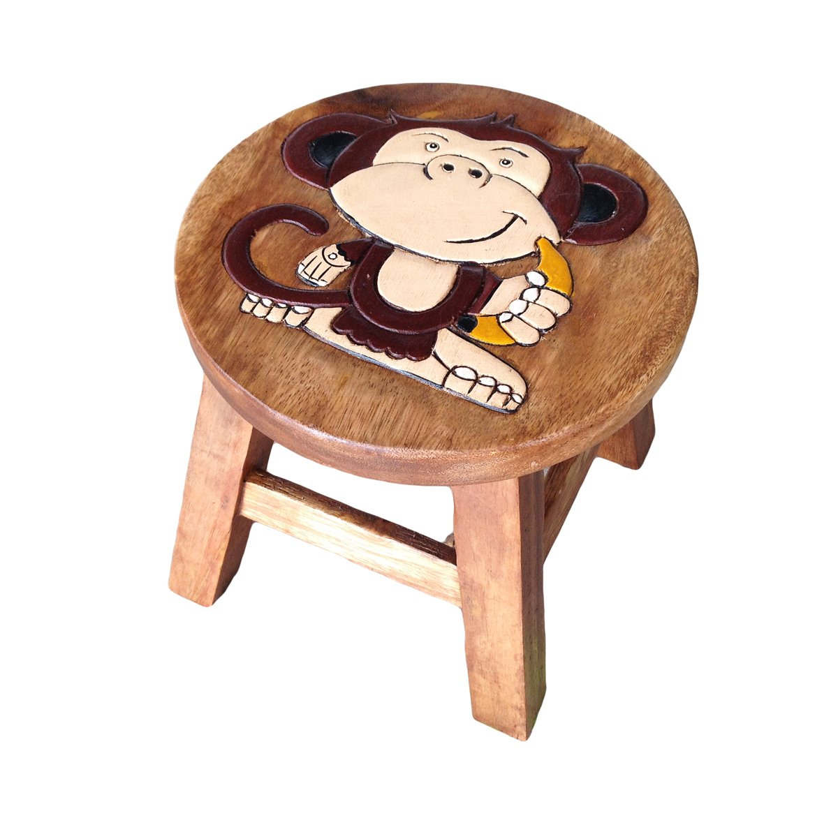 Collumino Child Seat Solid Wood Stool for Kids ~ Small Chair for Children (Cute Monkey)
