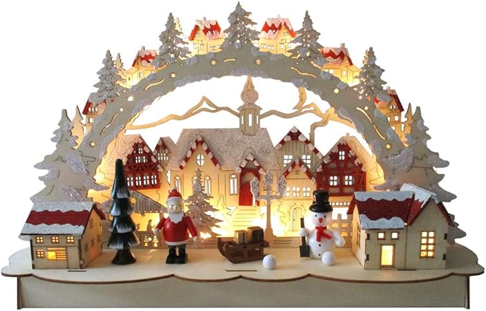 Amazon ノーブランド品 クリスマス オブジェ 置物 ハンドメイド 木製 Led ライト ジオラマ タウン クリスマス雑貨 おもちゃ