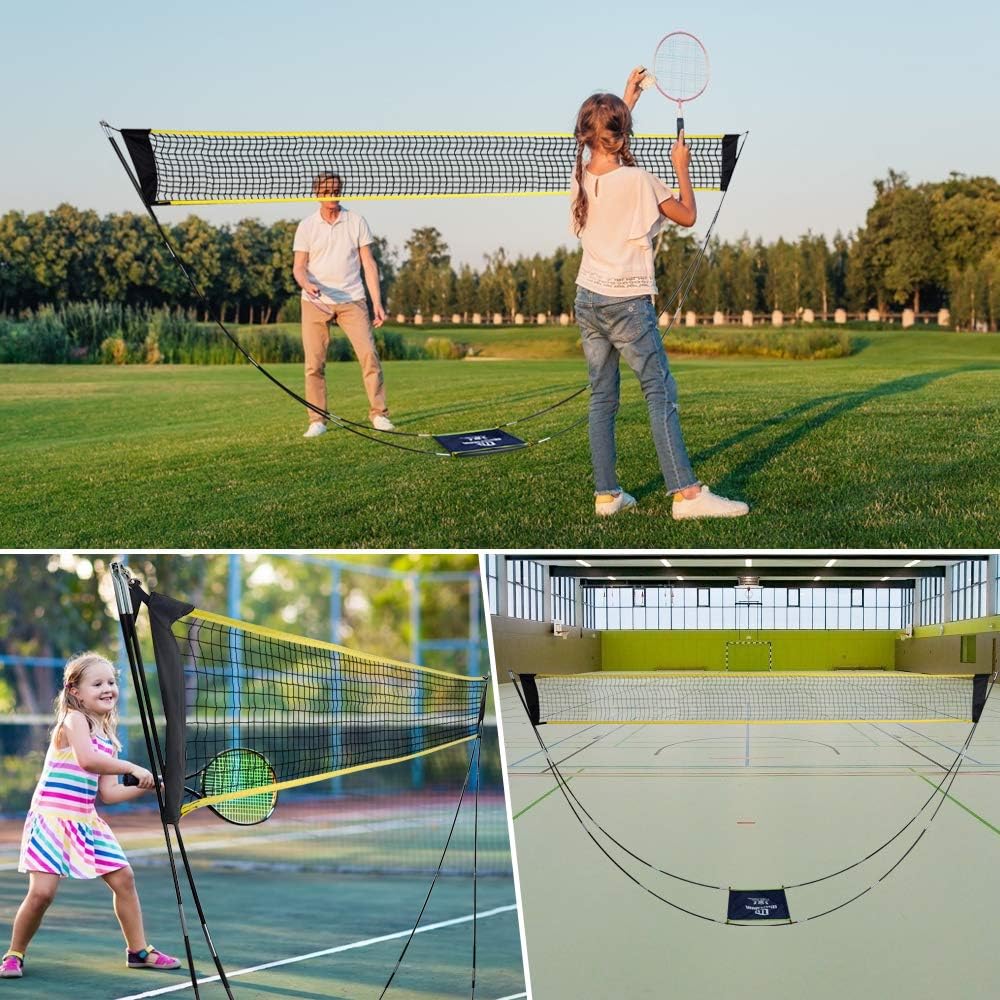 LEADNOVO Newest Portable Badminton Net Set, 3m Adjustable Foldable Volleyball Tennis Badminton Net with Carrying Bag for Outdoor, Indoor, Beach, Backyard, Park. No Tools or Stakes Required : Sports & Outdoors