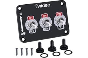 Twidec/3 Gang Rocker Toggle Switch Metal Panel with 16A 250V AC/12V DC SPST 2 Position 2 Pin ON/Off Switch Plate and Waterproof Boot Cap Cover TEN-1021-B101-BMZ