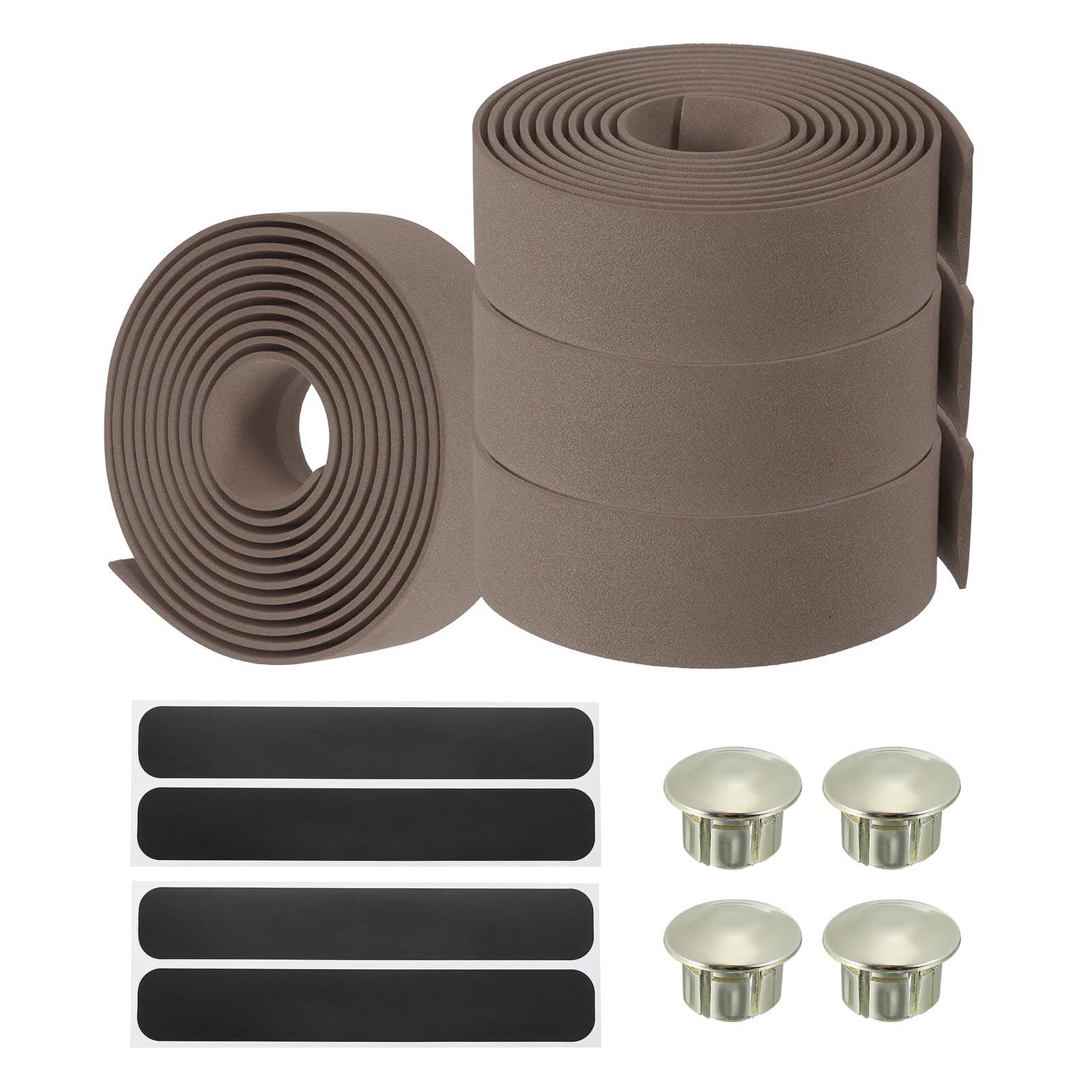 PATIKIL Bike Handlebar Tape, 4 Pack EVA Handle Grip Wraps Non-Slip Bicycle Bar Tape with Black End Plugs for Racing Bicycles Road Bicycle, Brown