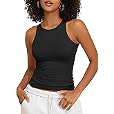 PrettyGuide Women's Cotton Racerback Tank Tops High Neck Fitted Basic Tee Summer Casual Y2K Trendy Cute Sleeveless Top