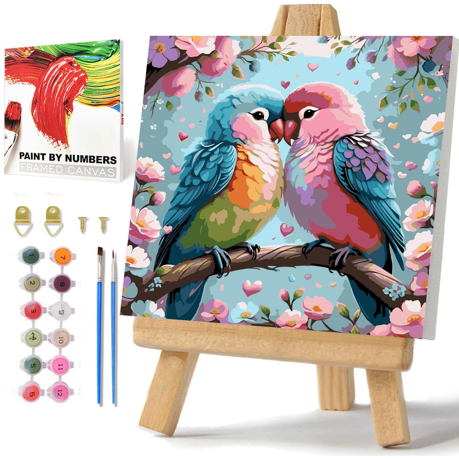 Photo 1 of hkejoi Bird Paint by Numbers with Frame, Bird Paint by Numbers for Adults with Easel, DIY Crafts Painting by Number for Gift Home Wall Decor 9.84x9.84 inch