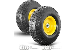 PONSYTOCN 4.10/3.50-4 Tire and Wheel Flat Free,10" Solid Tire Wheel with 5/8" Bearings,2.1"Offset Hub,for Garden Carts/Dolly/Trolley/Dump Cart/Hand Truck/Wheelbarrow/Garden Wagon (2 Pack)