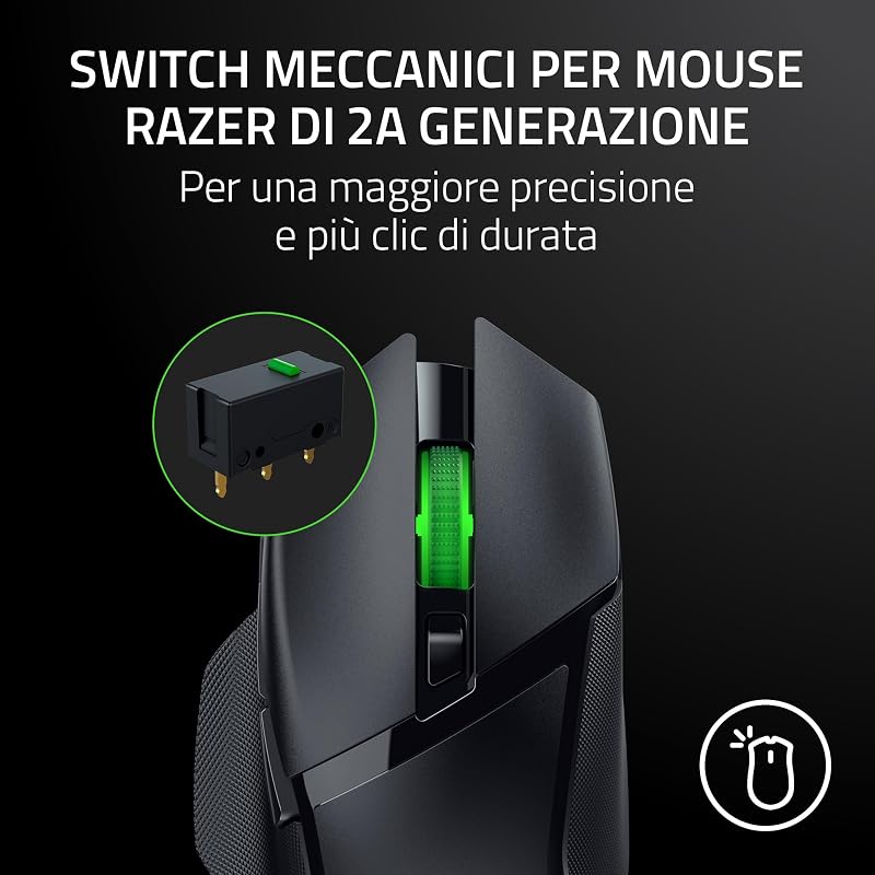 Basilisk V3 X HyperSpeed - Mouse wireless da gaming personalizzabile (9 comandi personalizzabili, HyperSpeed Wireless e BT, Sensore ottico avanzato 5G da 18K, Tecnologia Chroma RGB) Nero