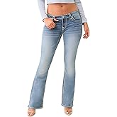True Religion Women's Crystal Becca Low Rise Boot Jeans- Super T Stitching