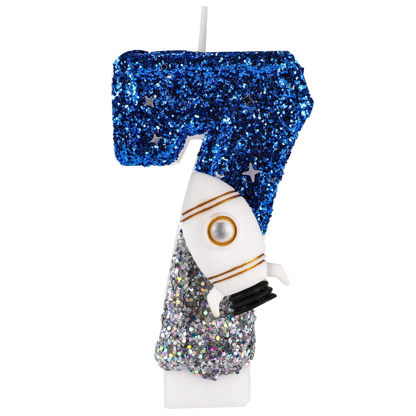 Photo 1 of Spaceship Birthday Candle, Space Astronaut Birthday Decorations Shiny Astronaut Number Candle Outer Space Cake Decorations for Themed Party (7)