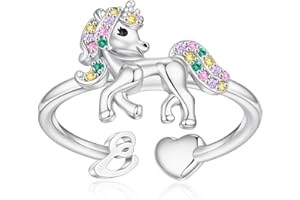 EXQUJEW Unicorn Initial Rings for Teen Girls, Rose Gold/White Gold Plated Heart Initial Rings for Girls Adjustable Stackable Rings for Women Diny Heart Ring for Teen Girls Gifts Unicorns Gifts for Girls