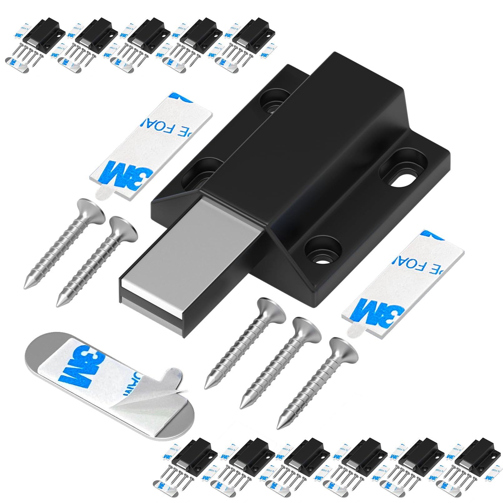 Magnetic Push Latches Without Nail Installation Tonitrui Push to Open Door Latch Magnetic Touch Latches Kitchen Door Push Release Latch for Cabinet Door Closure and Popping Open(Black 12 Pack)