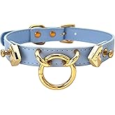 EverGlimp Handmade Leather O-Ring Choker Necklace for Women - Adjustable Punk Gothic Collar with Gold-Tone Accents