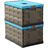 Heavy Duty Collapsible Storage Bins, Attached Lids, 12 Gal, 2 Pack | 400 LBS Stacking Strength, Secure Slide Lock, Durable PP Plastic, For Garage / RV / Car Trunk / Moving