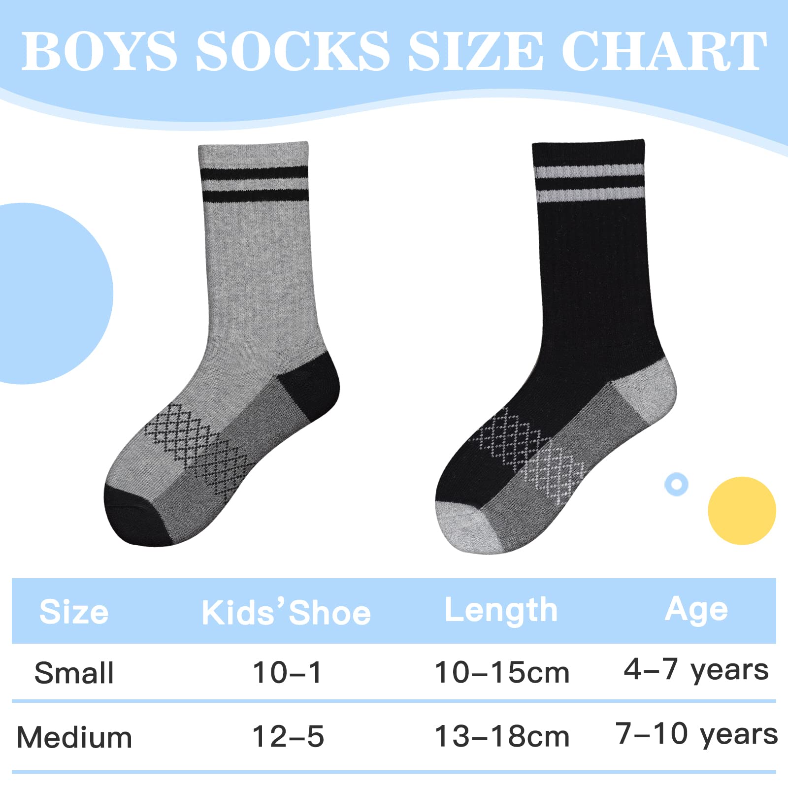Comfoex 10 Pairs Boys Crew Socks - 4-6, 6-8, 8-10 Years Old Athletic Calf Long Socks For Kids - Half Cushioned Cotton