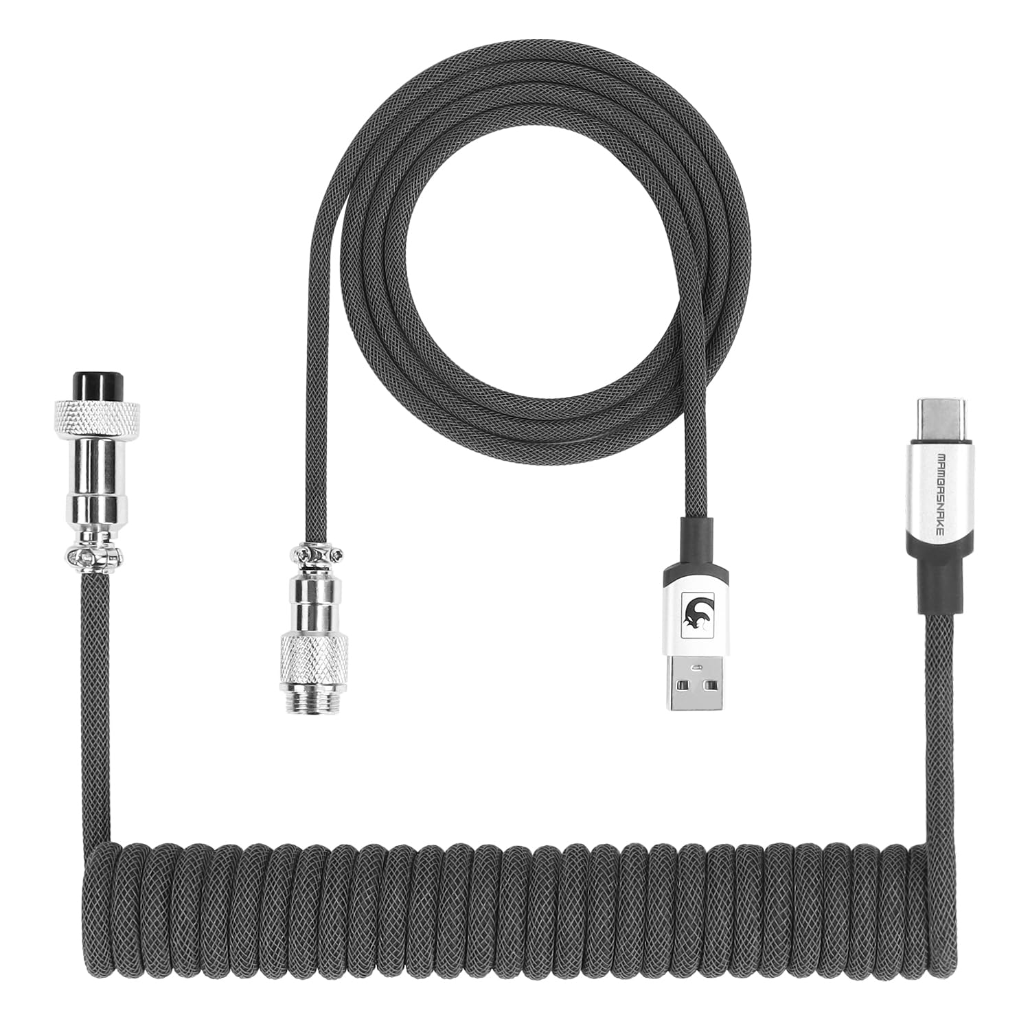 XINMENG X MAMBASNAKE C01PRO Coiled Keyboard Cable, Type-C HyperSpeed Line with 8KHz Return Rate, Nylon Braided Extendable Custom USB-C Cable with Metal Aviation for Gaming Keyboard/Phone - Gray